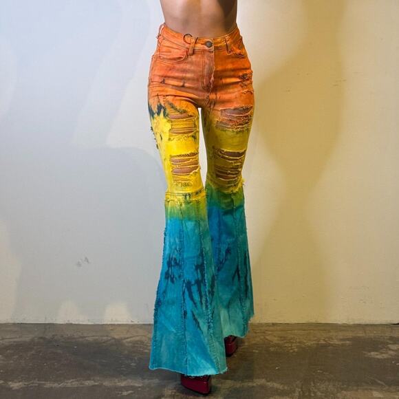 Bell Bottom Tie Dye Jeans S - Picture 1 of 7